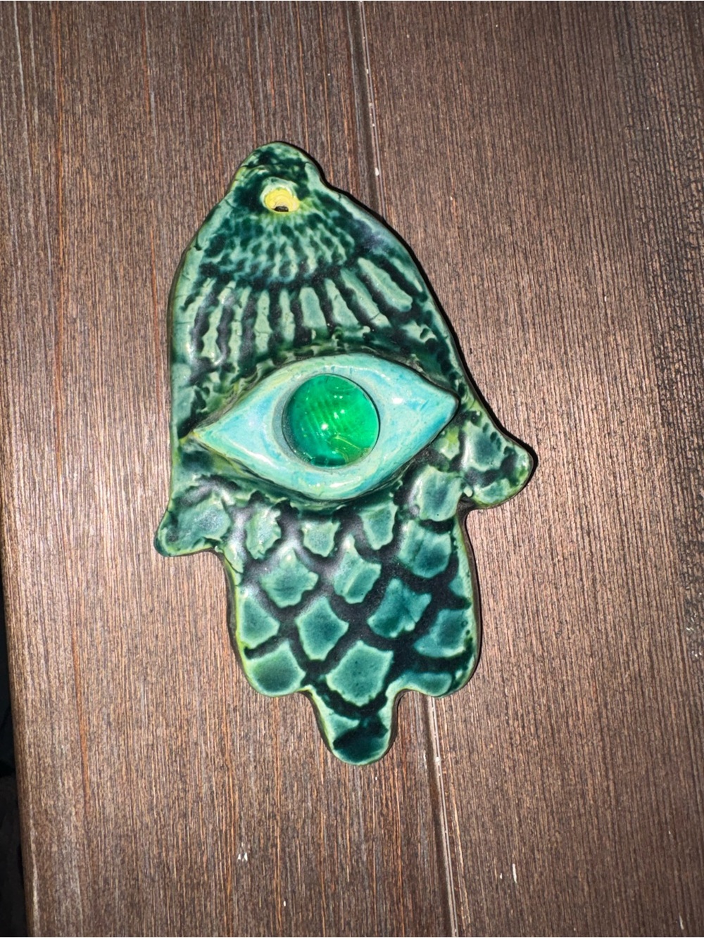 Green Ceramic Hamsa Wall Hanging with Glass Eye